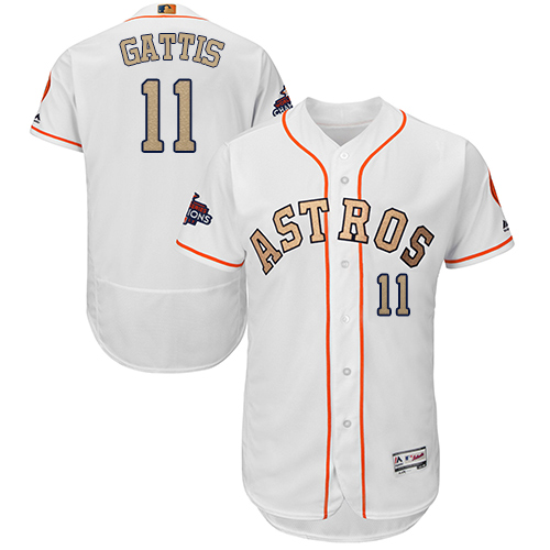 Astros #11 Evan Gattis White FlexBase Authentic 2018 Gold Program Cool Base Stitched MLB Jersey